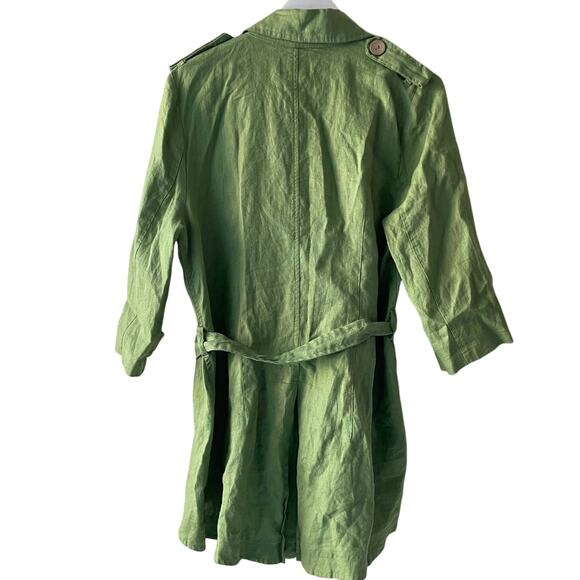 Luii 100% Linen Olive Green Double Breasted Light Jacket with Belt - Size L - Picture 2 of 10